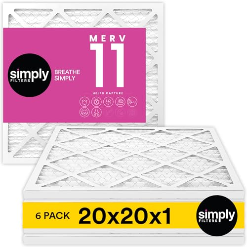 Simply 20x20x1 Air Filter Merv 11 MPR 1000 6 Pack Furnace Air Filter for HVAC Actual Size 1975x1975x075 DUST Pet Allergy Control