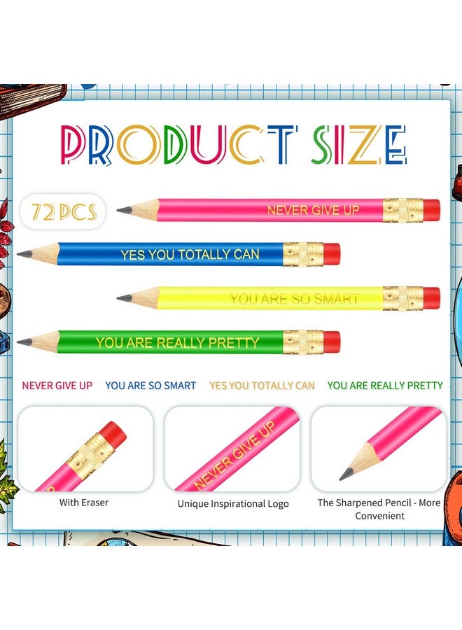 Tinlade 72 Pcs Inspirational Golf Pencils With Erasers For Kids Bulk 4 Colors Quotes Presharpened Neon Mini Pencils Motivational Half Pencils Back To School Gifts For Students Office Supplies - Image 2