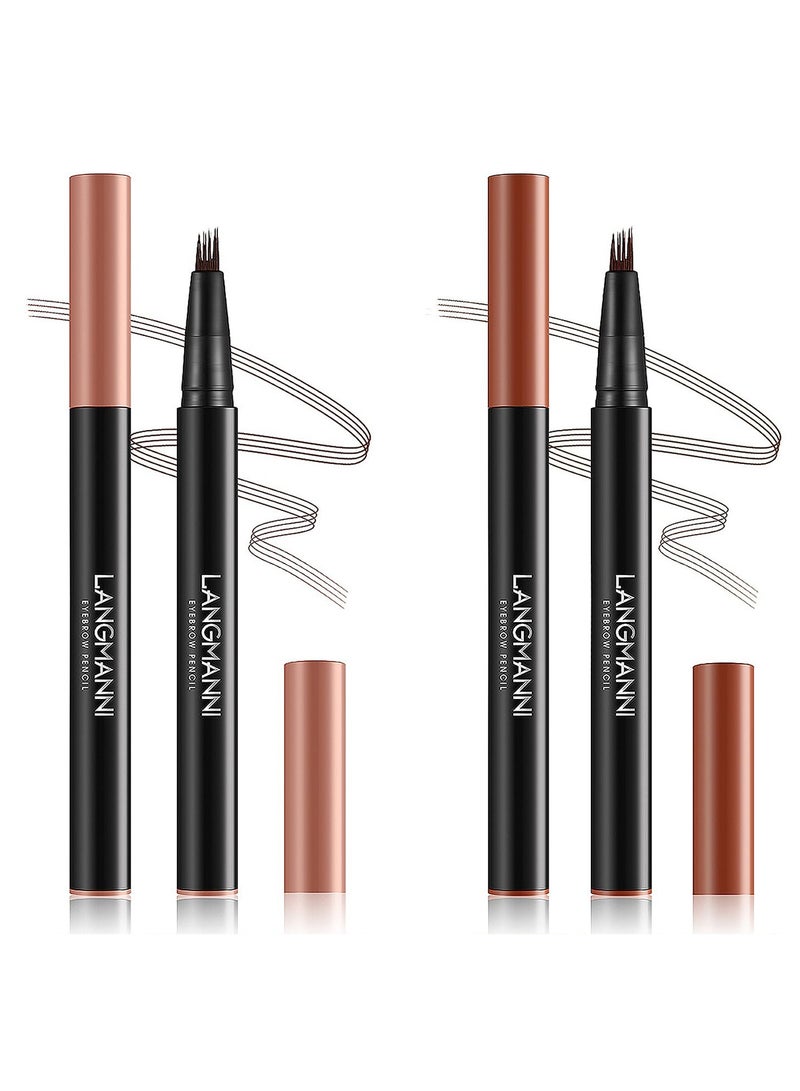 Brown Eyebrow Pen, 2 Pcs Brown Eyebrow Pencil With 4 Micro-Fork Tipm,Natural Stereoscopic Long-Lasting, Waterproof, Non-Fadin, Creates Natural Looking Brows Effortlessly, for All Brow Shapes - Image 1