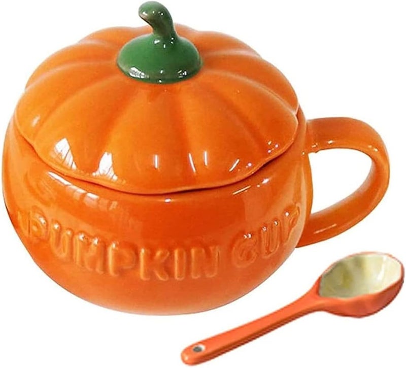Eplze YBK Tech Cute Pumpkin Cup Ceramic Coffee Mug Tea Cup with Lid and Spoon 155oz - Image 1