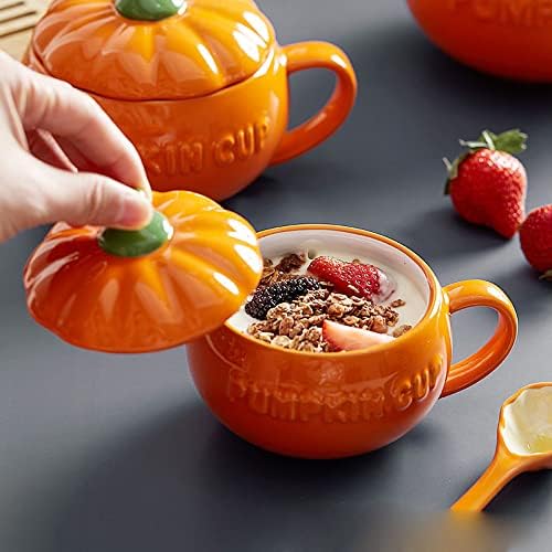 Eplze YBK Tech Cute Pumpkin Cup Ceramic Coffee Mug Tea Cup with Lid and Spoon 155oz - Image 4