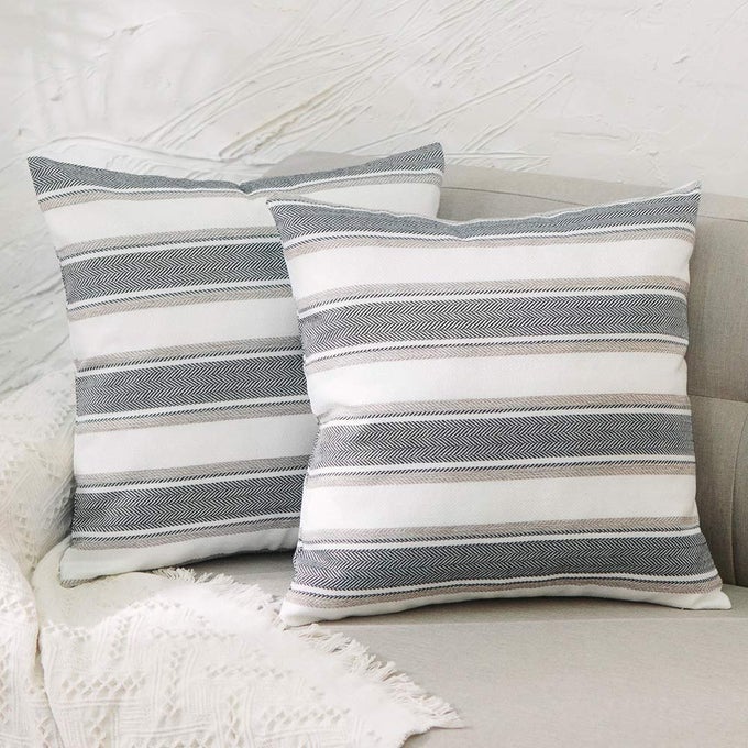 PLUS SIZE MULTI COLOR STRIPE EURO PILLOW CASE SOFT LINEN SQUARE DECORATIVE THROW CUSHION COVER OVERSIZE PILLOWCASE WITH HIDDEN ZIPPER FOR SOFA BED 28 X 28 2 PIECE