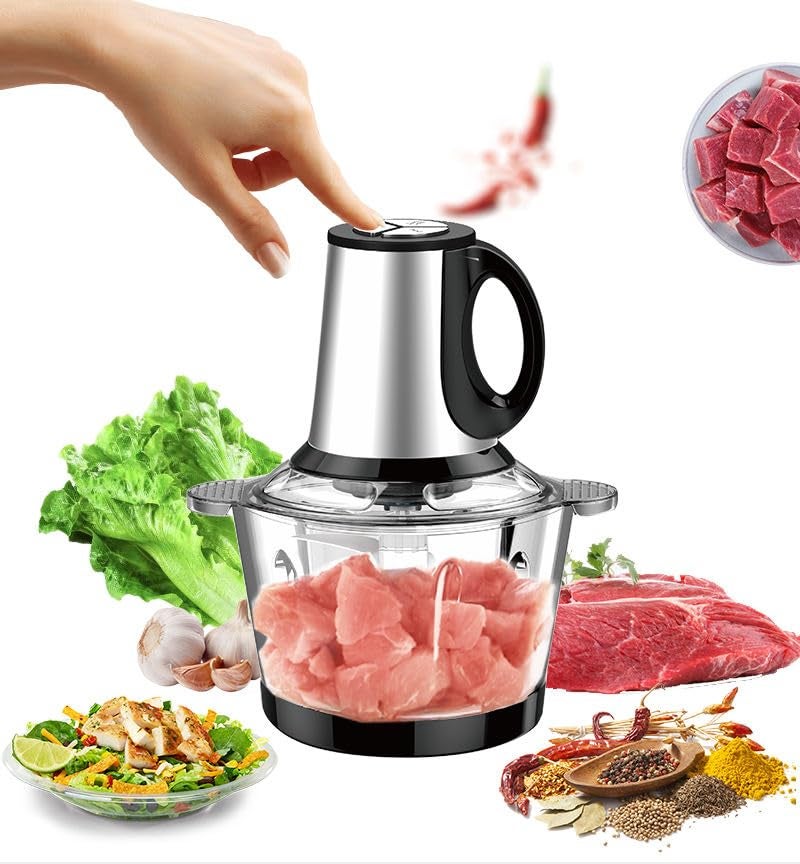 Delavala Electric Food ChopperFood ProcessorMeat Grinder Mixer Grinder 2L Glass Bowl 4 Sharp Steel Blade500W Food Grinder Machine for Meat Vegetable Fruit Nuts Blender Onion Garlic Spices