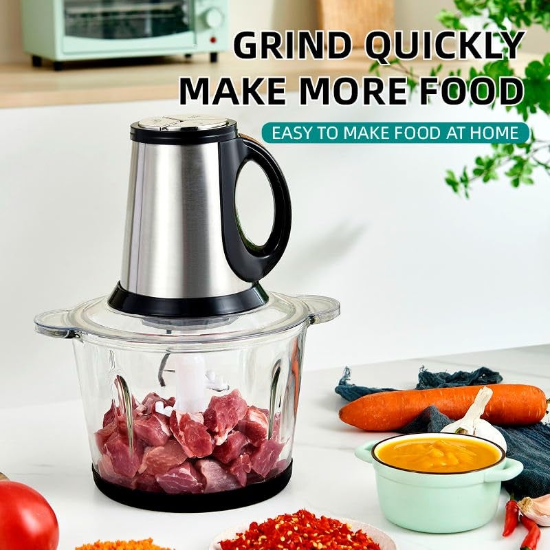 Delavala Electric Food ChopperFood ProcessorMeat Grinder Mixer Grinder 2L Glass Bowl 4 Sharp Steel Blade500W Food Grinder Machine for Meat Vegetable Fruit Nuts Blender Onion Garlic Spices - Image 4