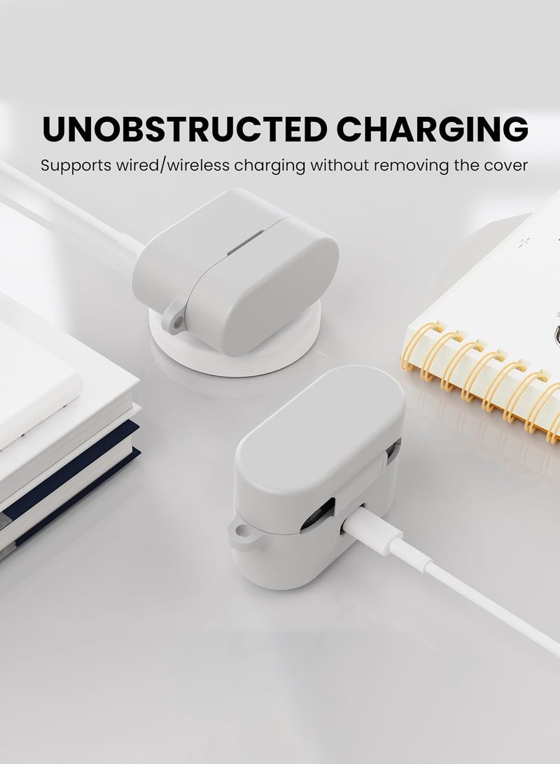 سجيت غطاء حافظة لسماعات Sony WF-1000XM6 مع مجموعة تنظيف، حافظة سيليكون ناعمة واقية مزودة بمشبك كاربينر (رمادي) - Image 5