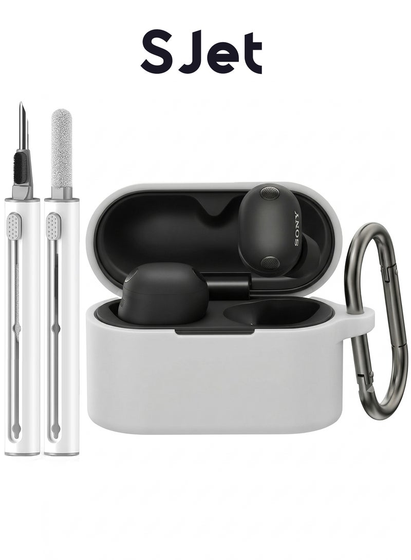 سجيت غطاء حافظة لسماعات Sony WF-1000XM6 مع مجموعة تنظيف، حافظة سيليكون ناعمة واقية مزودة بمشبك كاربينر (رمادي) - Image 1