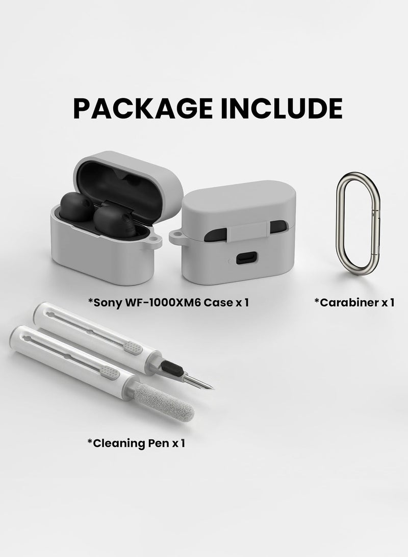 سجيت غطاء حافظة لسماعات Sony WF-1000XM6 مع مجموعة تنظيف، حافظة سيليكون ناعمة واقية مزودة بمشبك كاربينر (رمادي) - Image 3