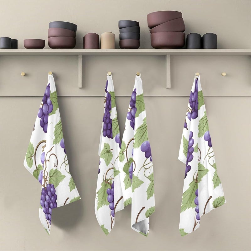Bolaz Purple Grapes Kitchen Towel Dish Towels Quick Drying Tea Towels Absorbent Hand Towels for Kitchen Sink Dinner Table 28 x 18 Inches Set of 4 - Image 5