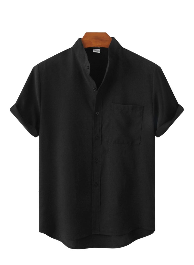 Summer new men's short-sleeved solid color men's shirt  - Image 1