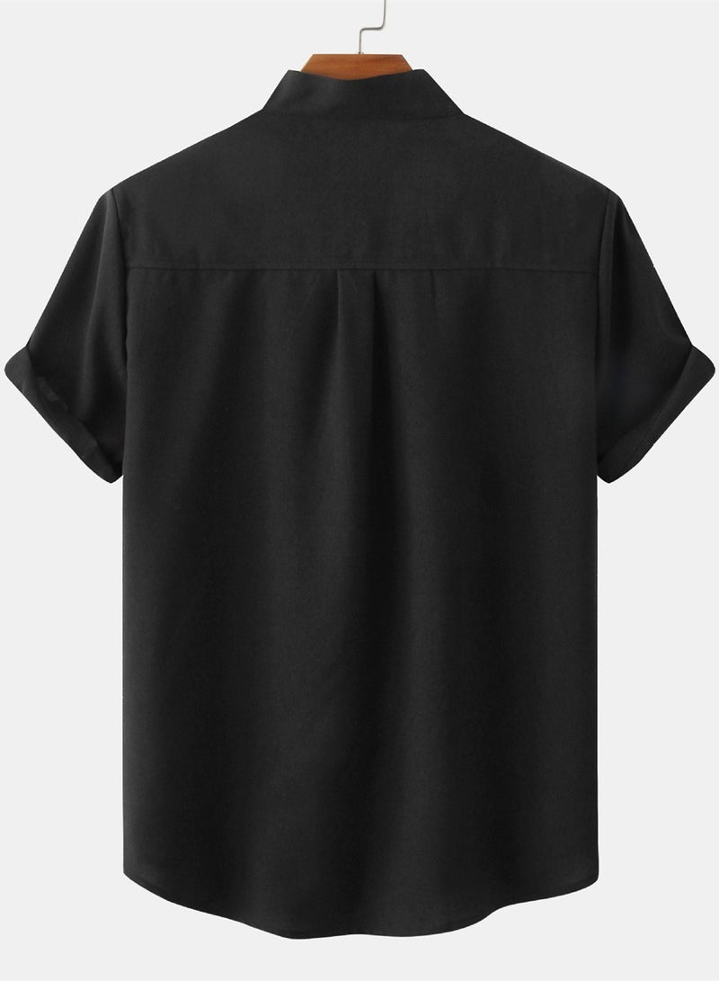 Summer new men's short-sleeved solid color men's shirt  - Image 3