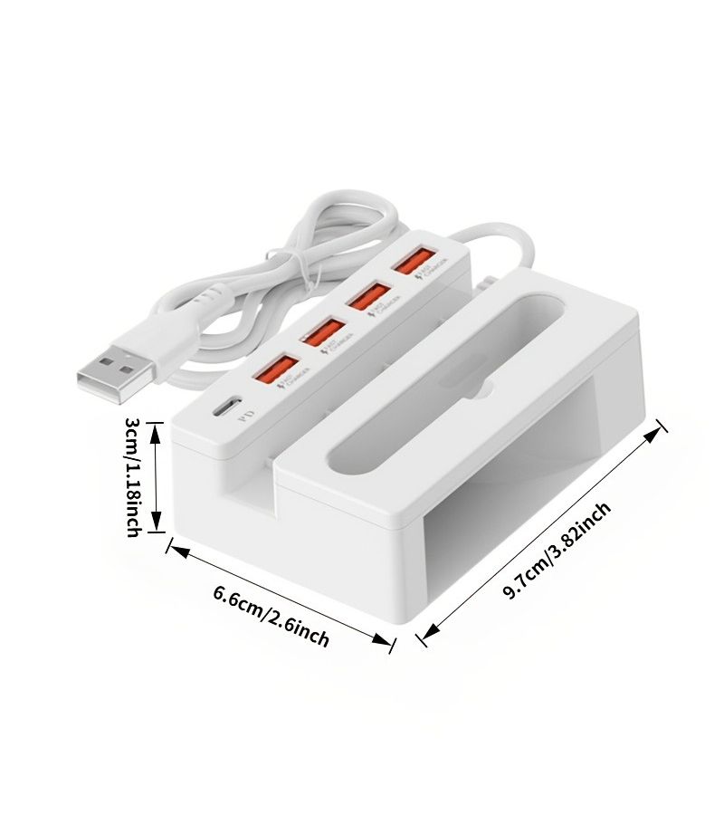 65 واط شحن سريع - موزع USB بـ 4 منافذ USB ومنفذ Type-C واحد بتصميم مكبر صوت 5 - Image 3