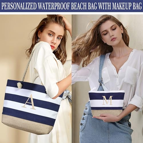 YOOLIFE Gifts for Women - Personalized Birthday Gifts for Women, Graduation Gifts, Mothers Day Gifts, Bridesmaid Gifts, Gifts for Friend Mom Teacher Sister Girls, Initial Beach Bag Travel Bag, Blue K - Image 2
