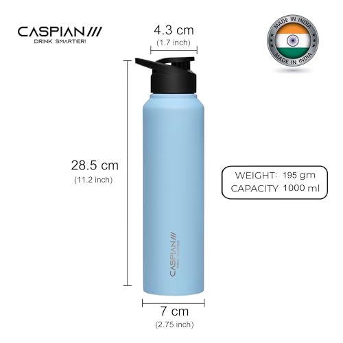 CASPIAN /// HIke ISI Certified Stainless Steel Water Bottle 1 ltr. (Sky Blue, 1 Litre) | Leak Proof Sipper for Fridge Home Office Travel School Kids Boys Girls Adults Sports Gym Yoga Gift | BPA Free - Image 3