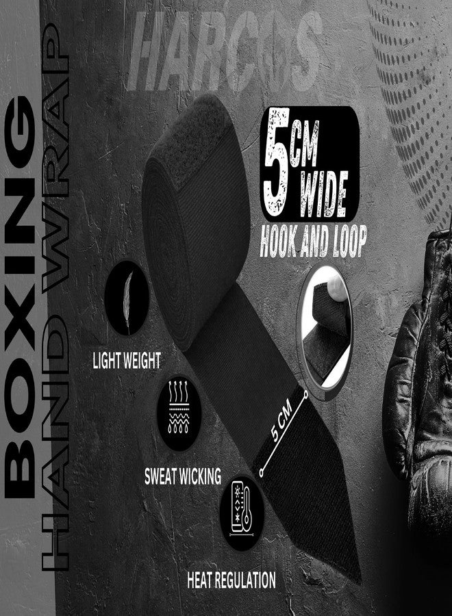 Harcos Breathable Boxing Hand Wrap Inner Gloves Elasticated Thumb Loop Bandages,Men Women Mitts Straps Wrist Protection Muay Thai (Black, 108 Inches (2.75 Meter)) - Image 2