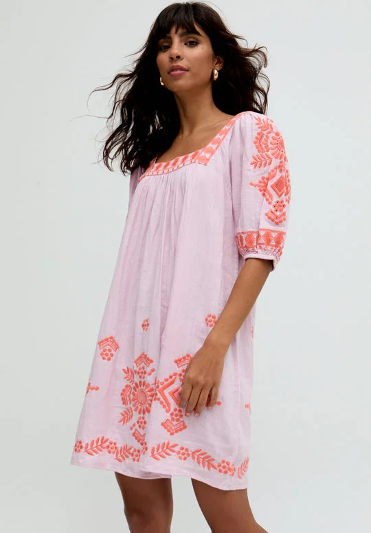 رافاي Clara Square Neck Embroidered Mini Dress In Pink