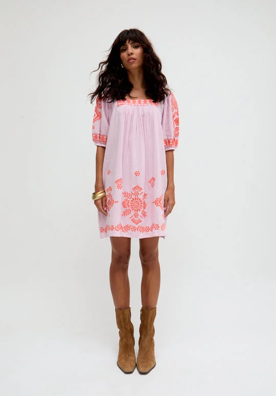 رافاي Clara Square Neck Embroidered Mini Dress In Pink