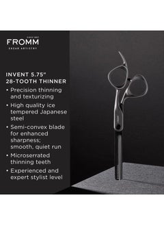 Fromm Invent 5.75" 28 Tooth Thinning Shears for Haircutting Wet and Dry Hair, Polished Silver Japanese Steel Scissors with Semi-Convex Blades and Microserrated Thinning Teeth  - Image 2