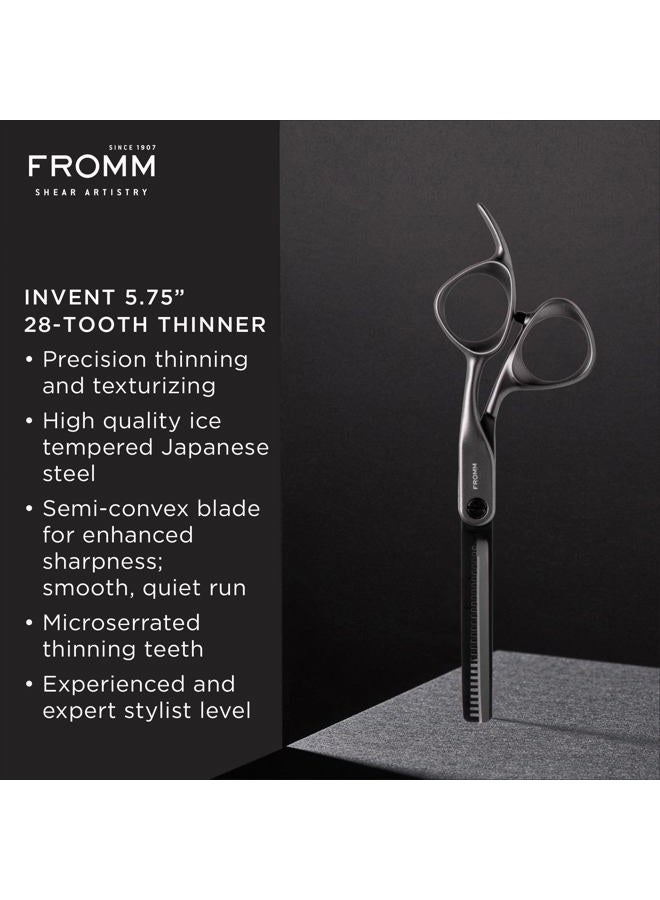 Fromm Invent 5.75" 28 Tooth Thinning Shears for Haircutting Wet and Dry Hair, Polished Silver Japanese Steel Scissors with Semi-Convex Blades and Microserrated Thinning Teeth - Image 2