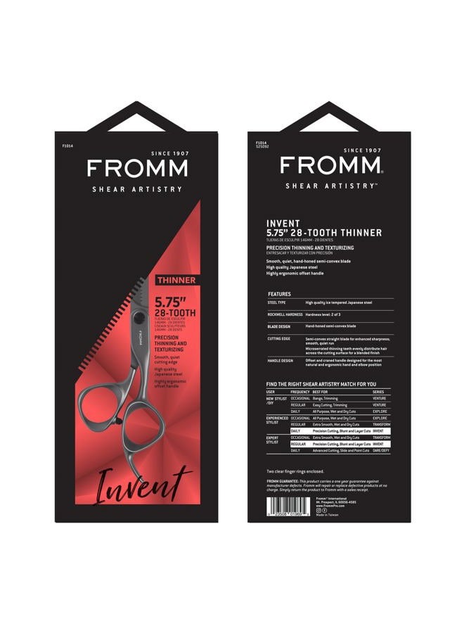 Fromm Invent 5.75" 28 Tooth Thinning Shears for Haircutting Wet and Dry Hair, Polished Silver Japanese Steel Scissors with Semi-Convex Blades and Microserrated Thinning Teeth - Image 4