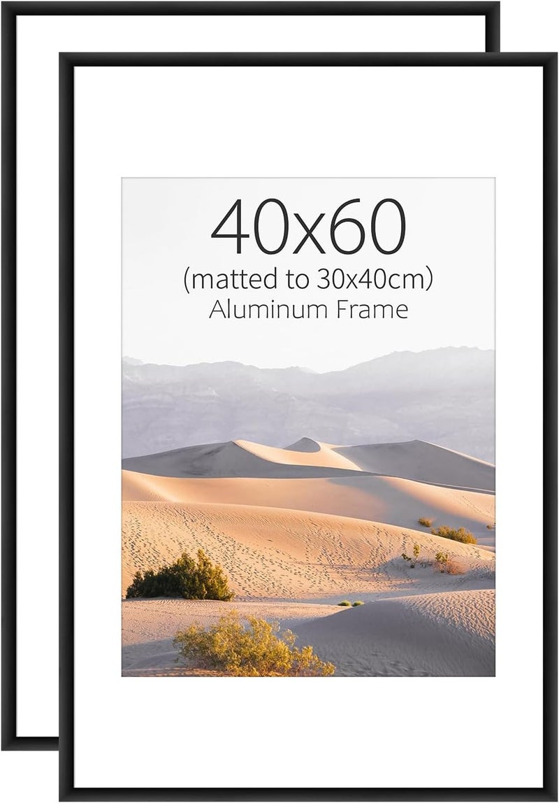 ATOBART إطار صور، قطعتان 40x60 إطار صور معدني - إطارات صور ألومنيوم 40x60 مع حشوة قابلة للإزالة 30x40 سم للتعليق على الحائط والطاولة، أسود - Image 1