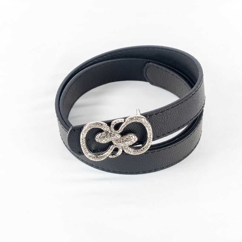 ذا بلاك بيرل اكسسوريز حزام جلد أسود حريمي دبل فيس مع توكة شكل ثعبان - Image 1