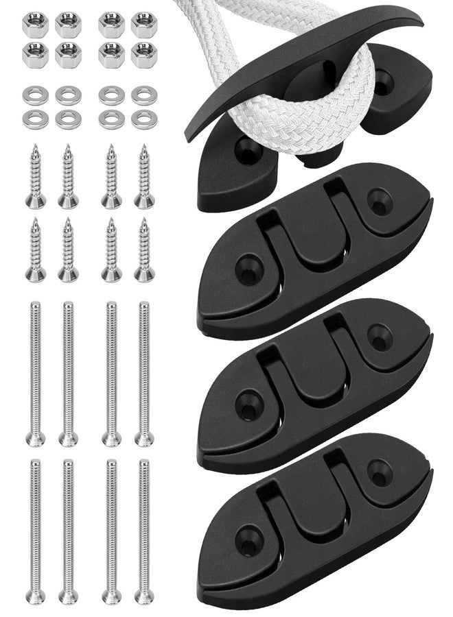 HDWGGD Folding Boat Cleat 5" Marine Grade Nylon Flip Up Dock Cleats Low Profile Boat Rope Tie Down for Rope Tie Off, Kayak, Jon Boat, Canoe, Fishing Boat, Light Duty Use, Black, 4 Pack - Image 1