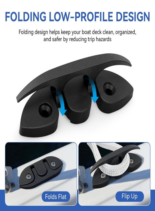 HDWGGD Folding Boat Cleat 5" Marine Grade Nylon Flip Up Dock Cleats Low Profile Boat Rope Tie Down for Rope Tie Off, Kayak, Jon Boat, Canoe, Fishing Boat, Light Duty Use, Black, 4 Pack - Image 3
