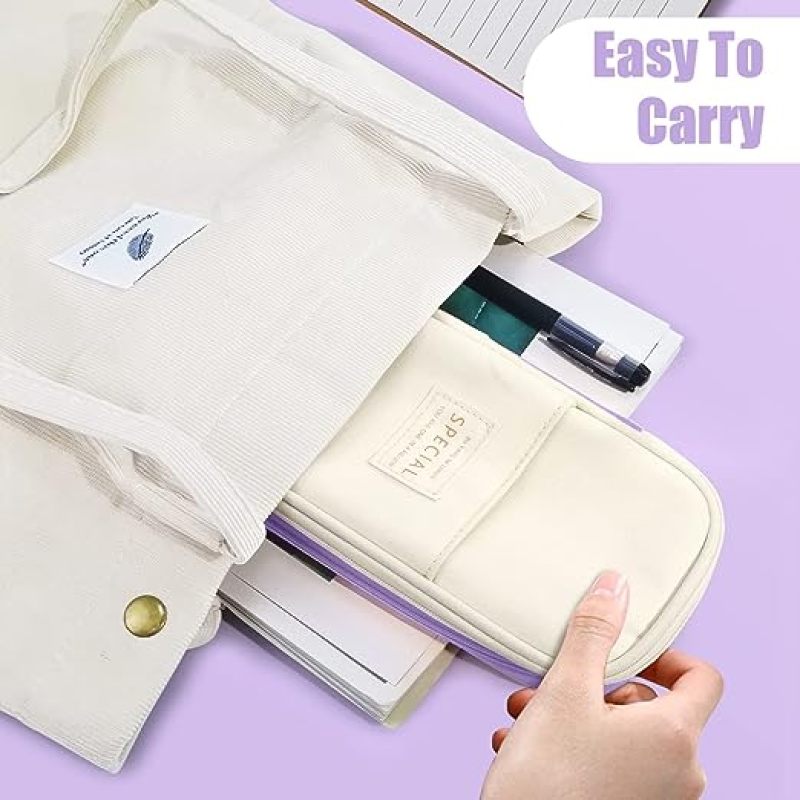Large Capacity Canvas Pencil Bag 8.66 x 4.13 x 2.56 Inch 3 Compartments Expandable - Zippered Travel Case for Office Supplies Makeup Storage - Image 3