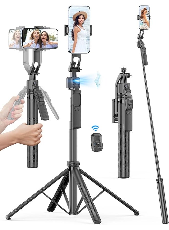 عصا سيلفي - حامل تصوير ذكي بتتبع الوجه AI ودوران 360° وقاعدة رباعية – ثبات احترافي وتصوير بلا اهتزاز - ارتفاع 163 سم وتحكم لاسلكي وتصميم ألمنيوم قوي - بلوتوث - Image 1