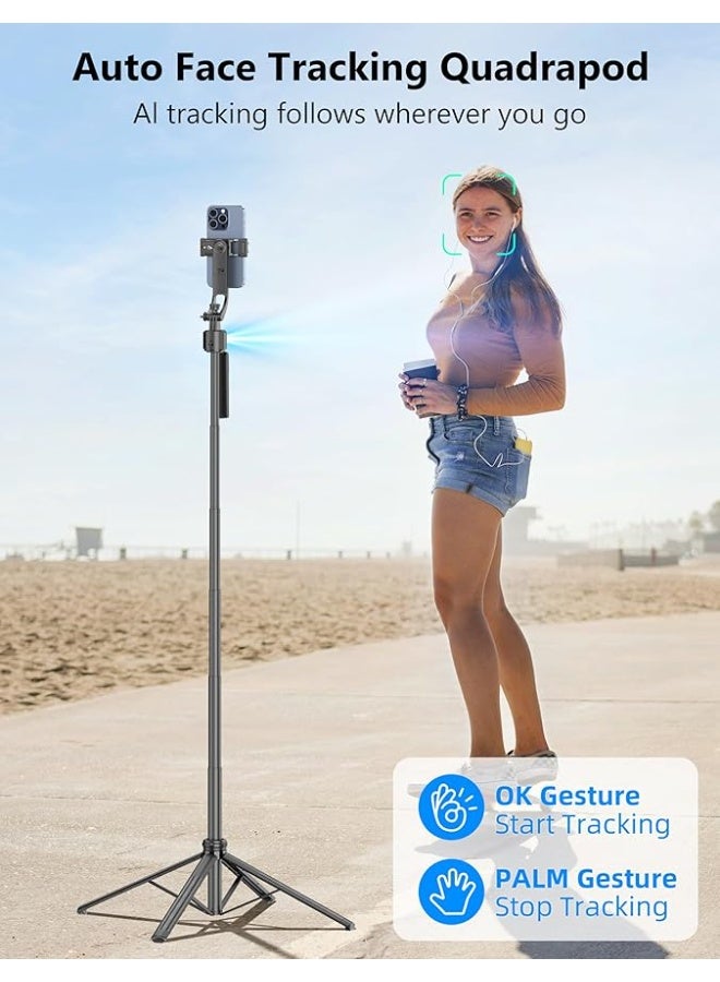 عصا سيلفي - حامل تصوير ذكي بتتبع الوجه AI ودوران 360° وقاعدة رباعية – ثبات احترافي وتصوير بلا اهتزاز - ارتفاع 163 سم وتحكم لاسلكي وتصميم ألمنيوم قوي - بلوتوث - Image 3