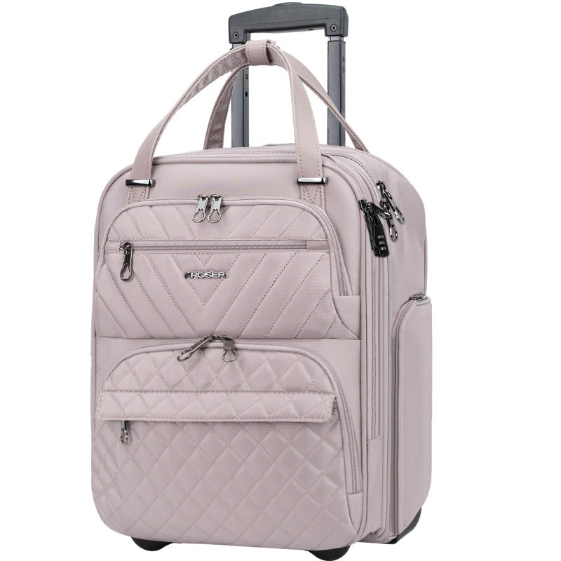 KROSER Carry On Underseat Multi-functional, 16-inch Underseater Lightweight Overnight Suitcase for Women, Dusty Pink - Image 1