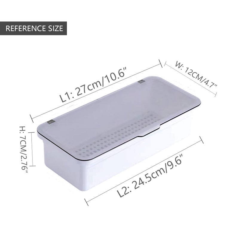 ICSTM Flatware Tray with Lid and Drainer,Silverware Tray Kitchen Dinnerware Holder and Utensil Storage Container for Flatware and Silverware (White) - Image 5