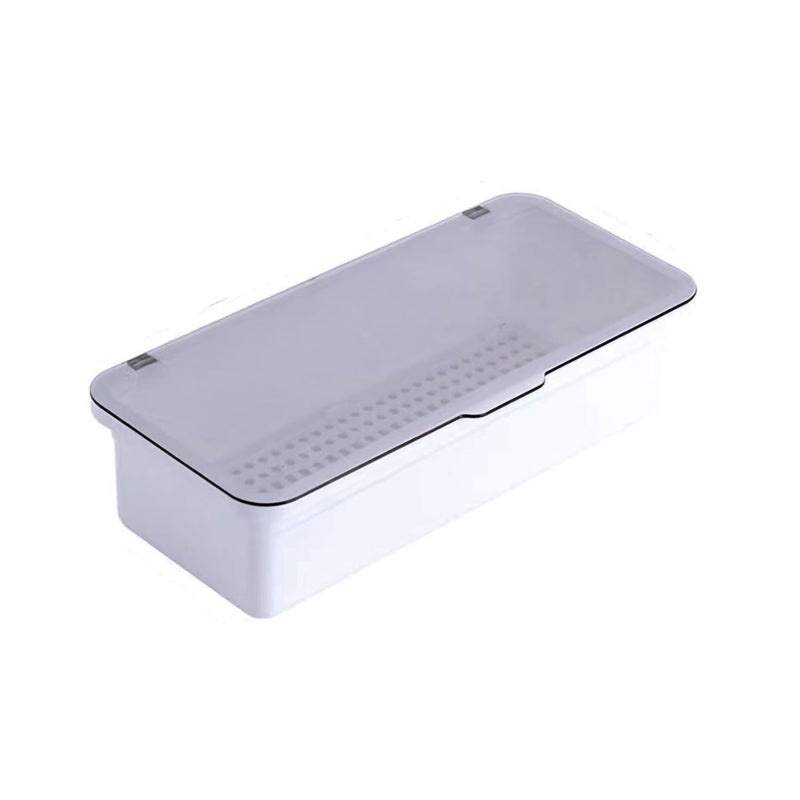 ICSTM Flatware Tray with Lid and Drainer,Silverware Tray Kitchen Dinnerware Holder and Utensil Storage Container for Flatware and Silverware (White) - Image 1