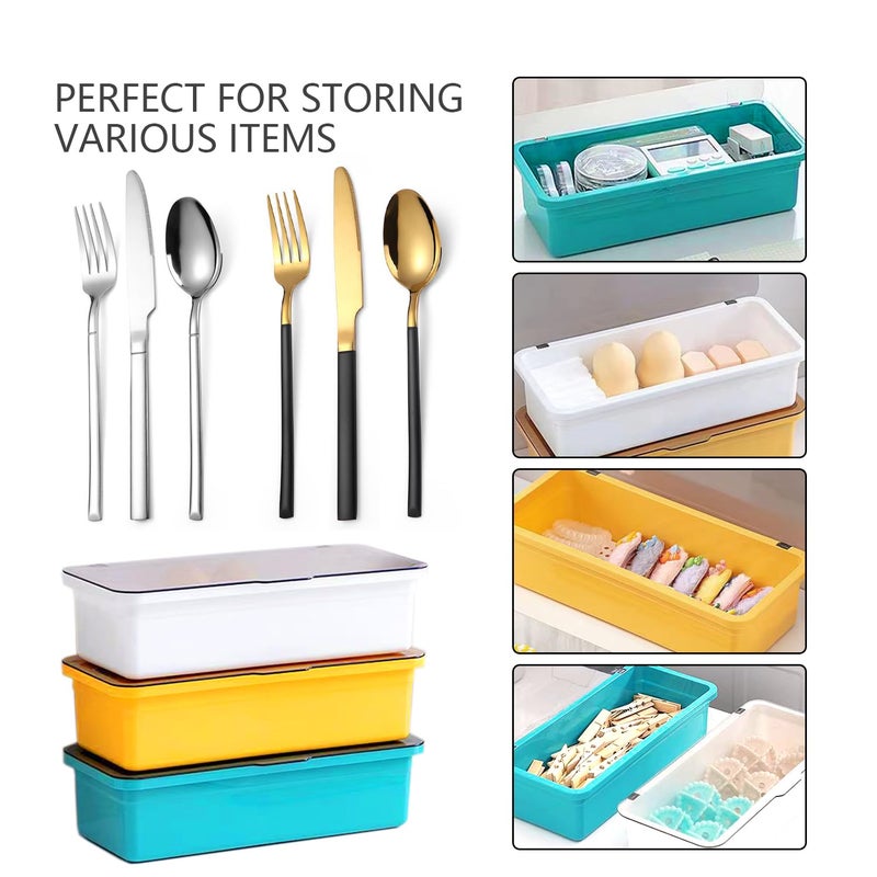 ICSTM Flatware Tray with Lid and Drainer,Silverware Tray Kitchen Dinnerware Holder and Utensil Storage Container for Flatware and Silverware (White) - Image 3
