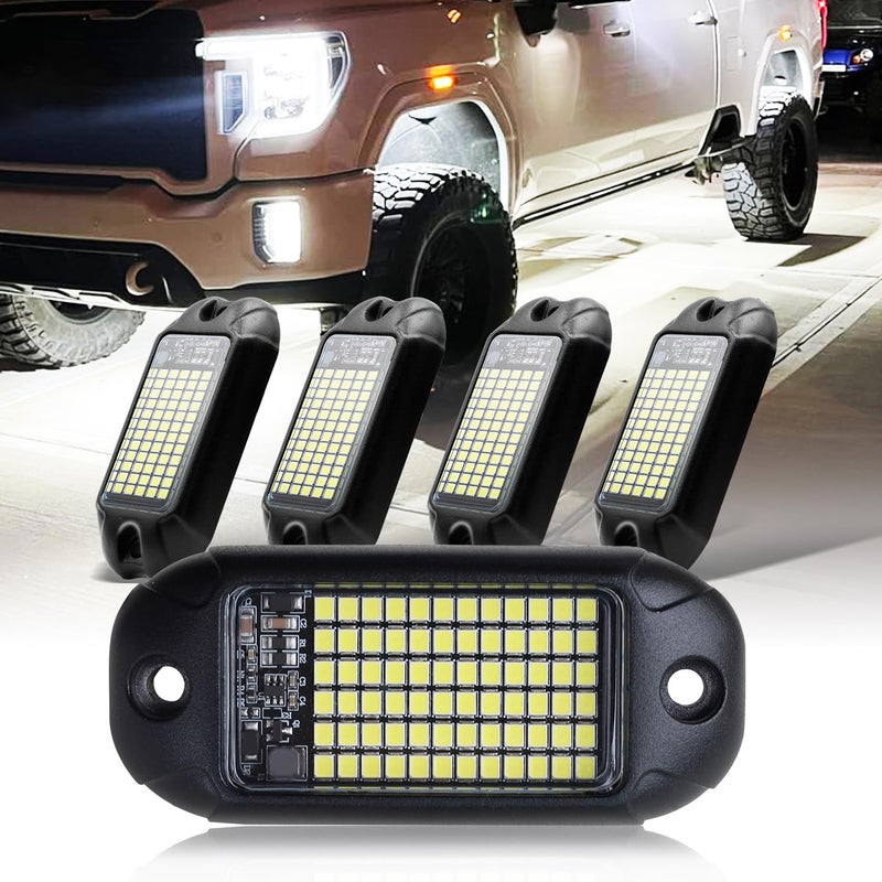 Nicoko 4Pods Pure White 72 LEDs SMD Chips 72w High Power Rock Lights Super Bright White Offroad Car Boat Underglow Lights IP68 Waterproof for Truck SUV UTV ATV RZR - Image 1