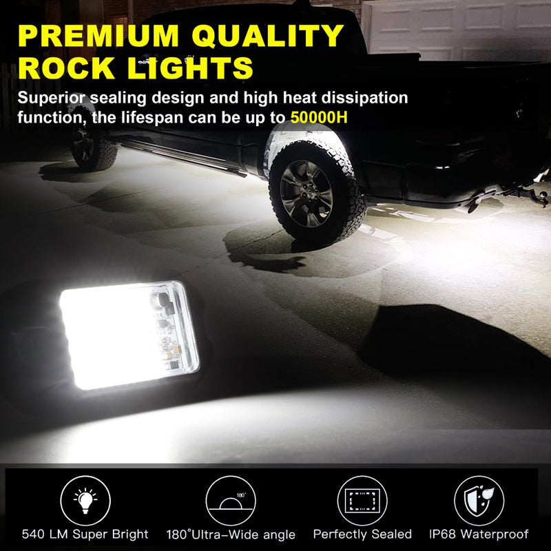 Nicoko 4Pods Pure White 72 LEDs SMD Chips 72w High Power Rock Lights Super Bright White Offroad Car Boat Underglow Lights IP68 Waterproof for Truck SUV UTV ATV RZR - Image 3