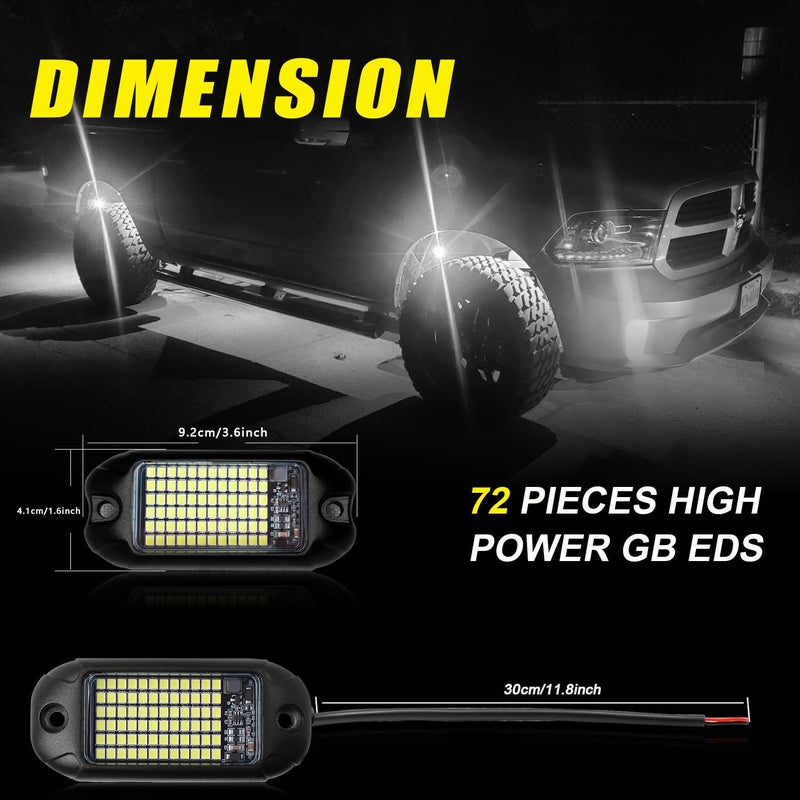 Nicoko 4Pods Pure White 72 LEDs SMD Chips 72w High Power Rock Lights Super Bright White Offroad Car Boat Underglow Lights IP68 Waterproof for Truck SUV UTV ATV RZR - Image 2