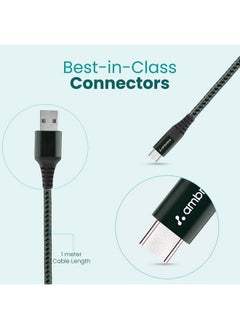 AMBRANE Ambrane Unbreakable 3A Fast Charging 1.5m Braided Type C Cable for Smartphones, Tablets, Laptops & other Type C devices, 480Mbps Data Sync, Quick Charge 3.0 (RCT15A, Green)  - Image 2