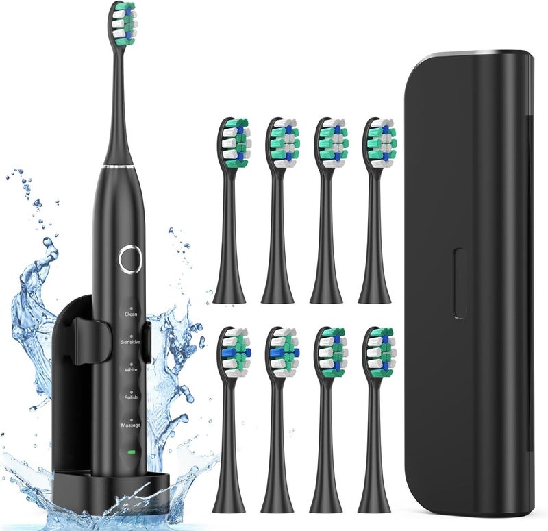 Fronix Electric Toothbrush for Adults with 8 Brush Heads, Sonic Toothbrush Rechargeable with a Holder & Travel Case, 2.5 Hours Charge for 120 Days Use - Image 1