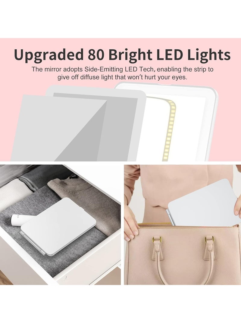 Mecion Makeup Mirror with 10X Magnifying Mirror, Vanity Mirror with 80 LED Lights, Rechargeable 2500mAh Batteries, Travel LED Mirror with 3 Color Lights, Compact Light Up Mirror, Travel Essentials for Women  - Image 2