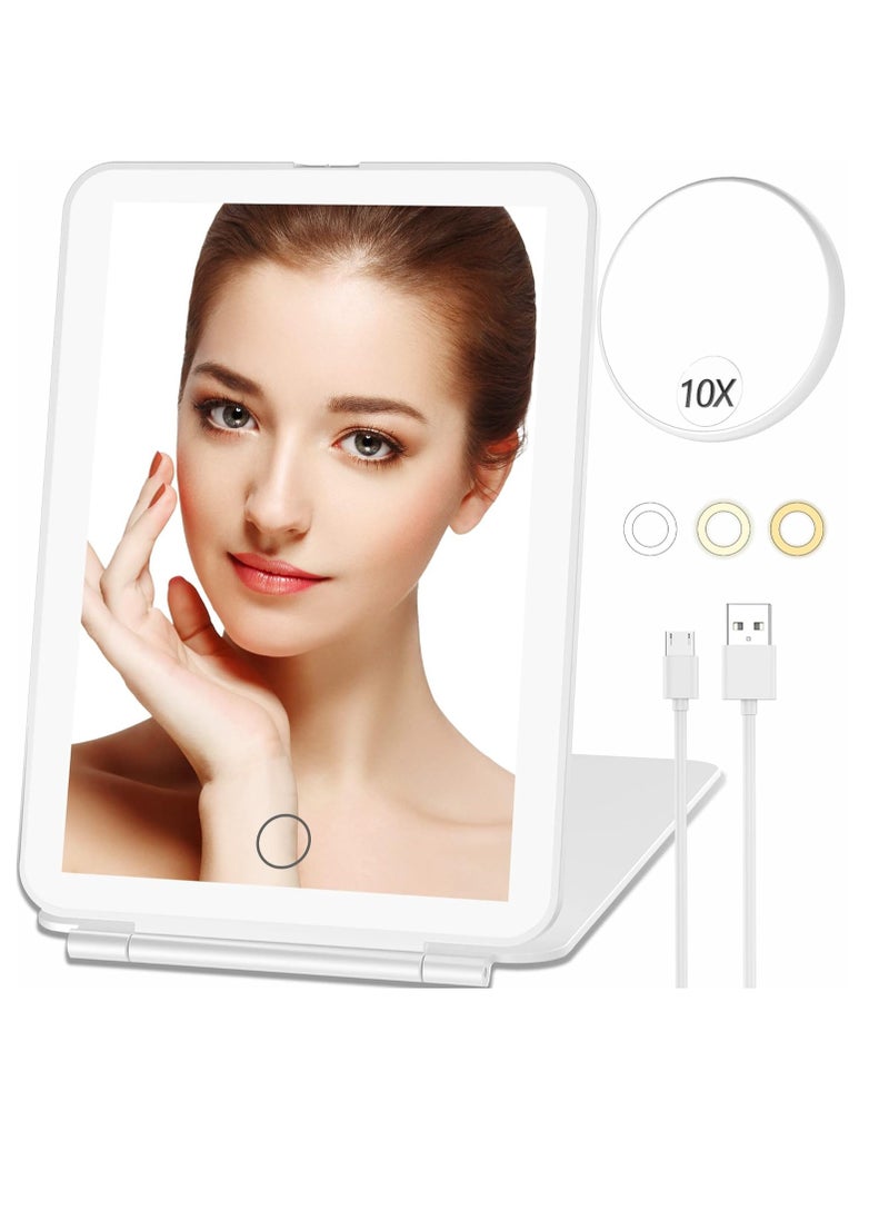 Mecion Makeup Mirror with 10X Magnifying Mirror, Vanity Mirror with 80 LED Lights, Rechargeable 2500mAh Batteries, Travel LED Mirror with 3 Color Lights, Compact Light Up Mirror, Travel Essentials for Women  - Image 1
