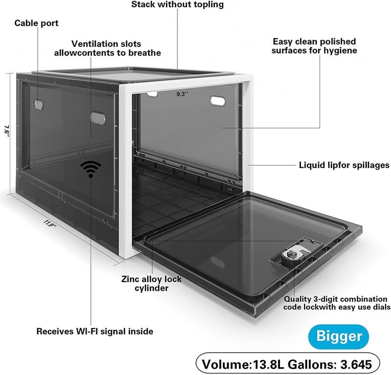 Habit Control Medicine Lock Box with Combination Lock, Large Medication Lock Box with Code, Locked Refrigerator Box for Food, Snack, Tablet Storage Locker, Cell Phone Jail Classroom, Family (Black) - Image 2
