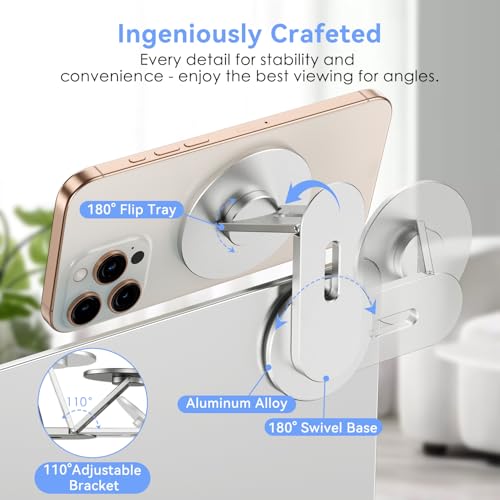CloudValley Magnetic Laptop Phone Holder, 360° Rotating Mount Compatible with iPhone MagSafe and All Phones, MacBook, PC Monitor, Screen Stand for Tesla, Portable Accessory, Silver - Image 3