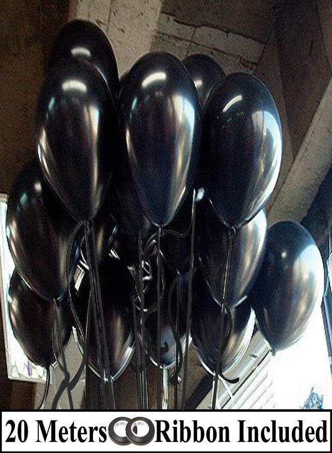 AMFIN® 10 Inch (Pack of 50) Black Metallic Balloons with Curling Ribbon for Engagement, Baby Shower, 1st Birthday, Anniversary Party, Bachelors, New Year Office Party, Diwali Decoration Balloon - Image 2