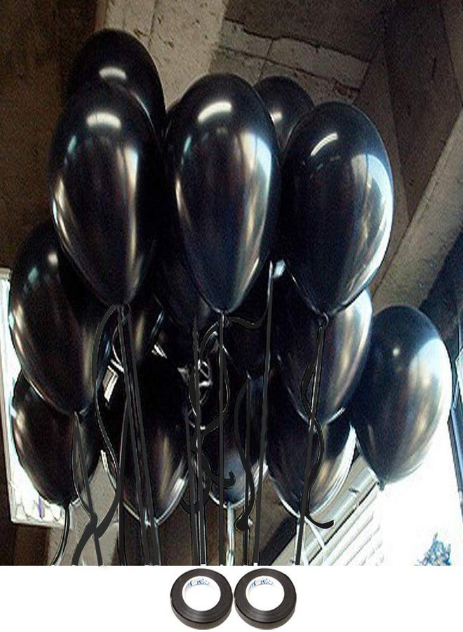 AMFIN® 10 Inch (Pack of 50) Black Metallic Balloons with Curling Ribbon for Engagement, Baby Shower, 1st Birthday, Anniversary Party, Bachelors, New Year Office Party, Diwali Decoration Balloon - Image 1