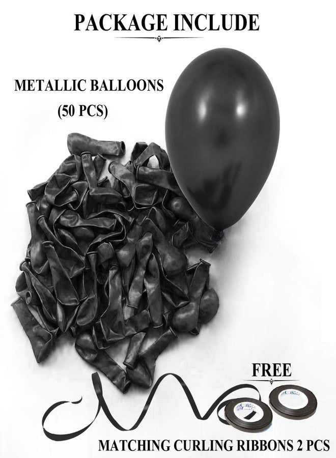 AMFIN® 10 Inch (Pack of 50) Black Metallic Balloons with Curling Ribbon for Engagement, Baby Shower, 1st Birthday, Anniversary Party, Bachelors, New Year Office Party, Diwali Decoration Balloon - Image 3