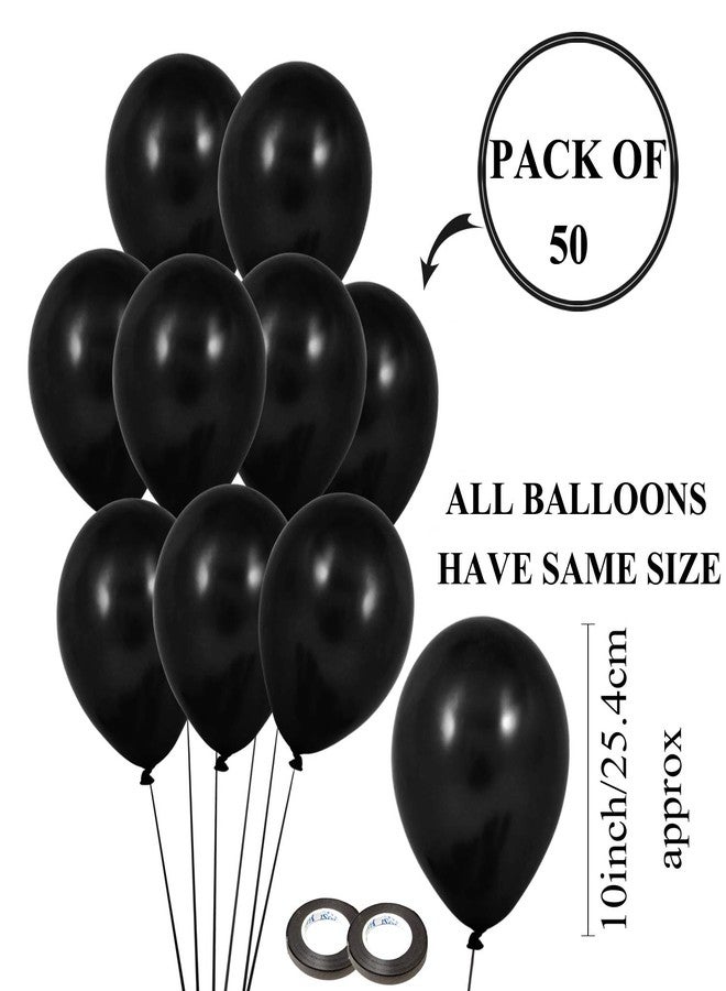 AMFIN® 10 Inch (Pack of 50) Black Metallic Balloons with Curling Ribbon for Engagement, Baby Shower, 1st Birthday, Anniversary Party, Bachelors, New Year Office Party, Diwali Decoration Balloon - Image 4