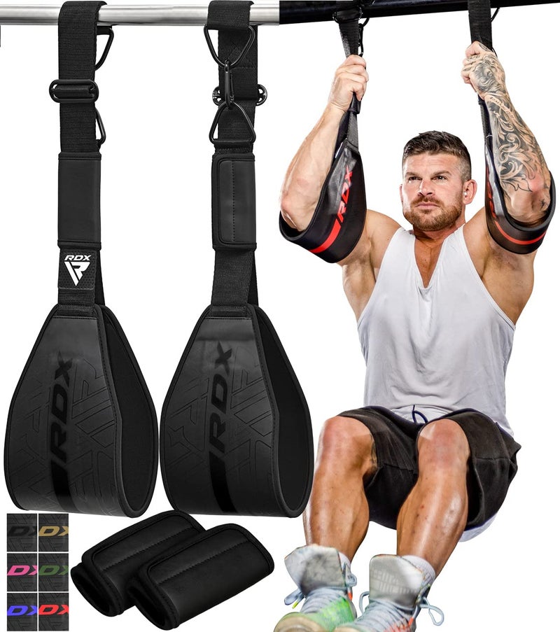 RDX AB Straps for Pull Up Bar Hanging (Pair), Maya Hide Leather, Abdominal Muscle Building Padded Arm Support Slings with D-Ring Strap, Leg Raise Exercise Fitness Workout Strength Training, Men Women - Image 1