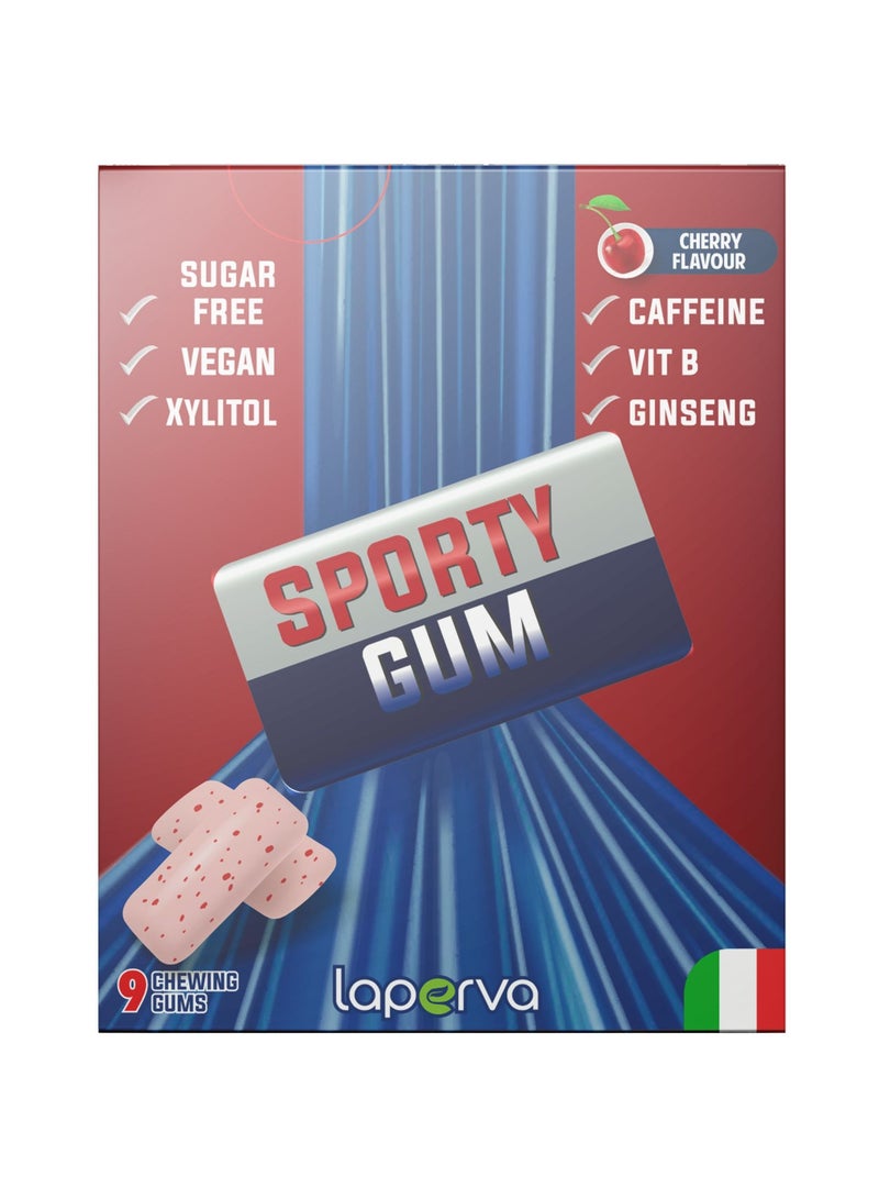 Laperva Sporty Gum with Caffeine and Vitamin B For Energy and Forcus Cherry Flavor -9 Chewing Gum 