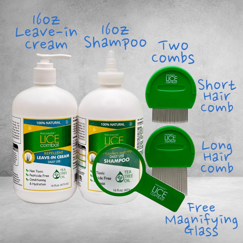 NatulabUSA Lice Treatment Kit | Shampoo, Repellent Leave-in Cream & Two Combs | Super Lice & Nits | Repels & Prevents | Pesticide Free | 100% Natural | Tea Tree + Coconut Oil+ Aloe Vera. - Image 3